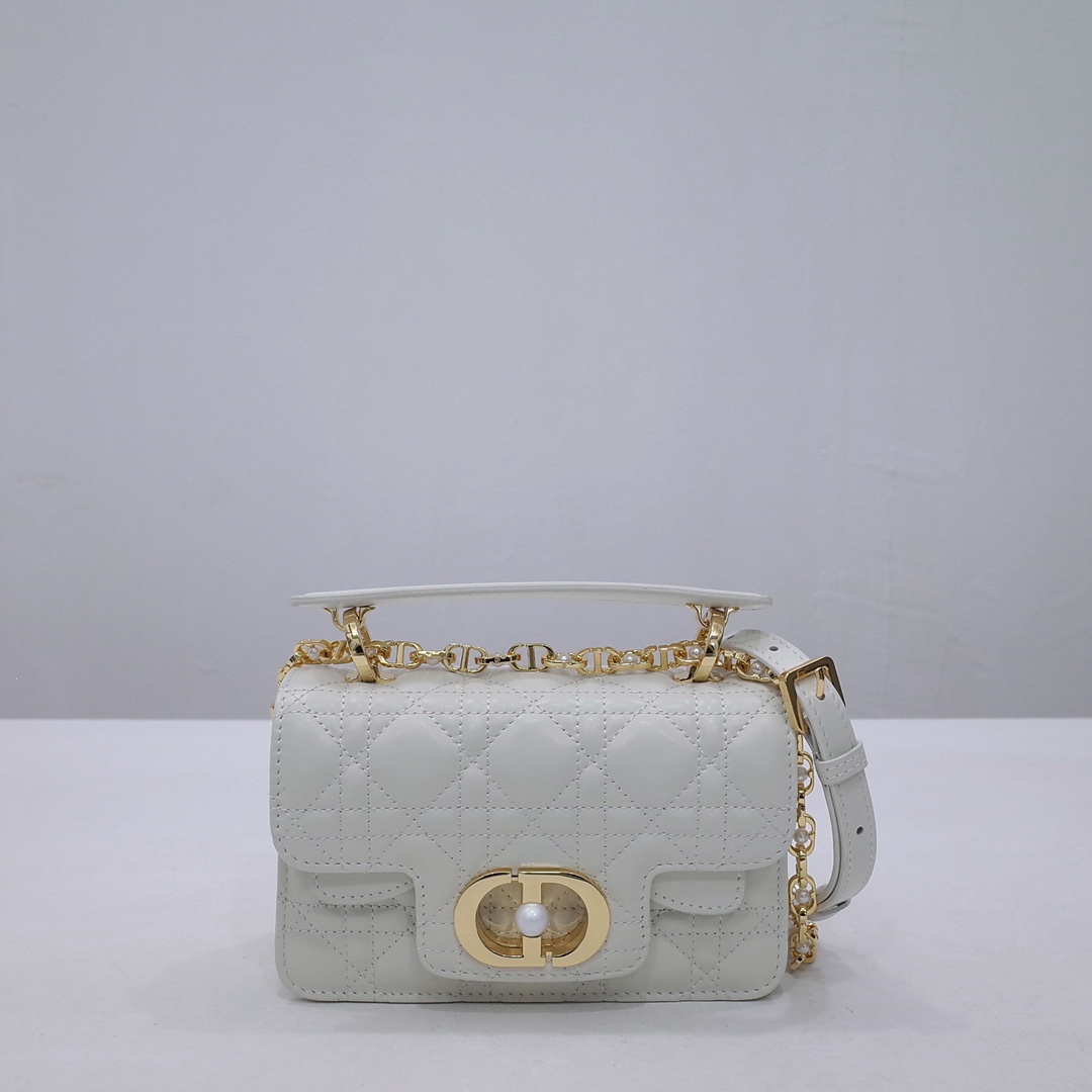 Mini Dior Jolie Top Handle Bag White Cannage Calfskin